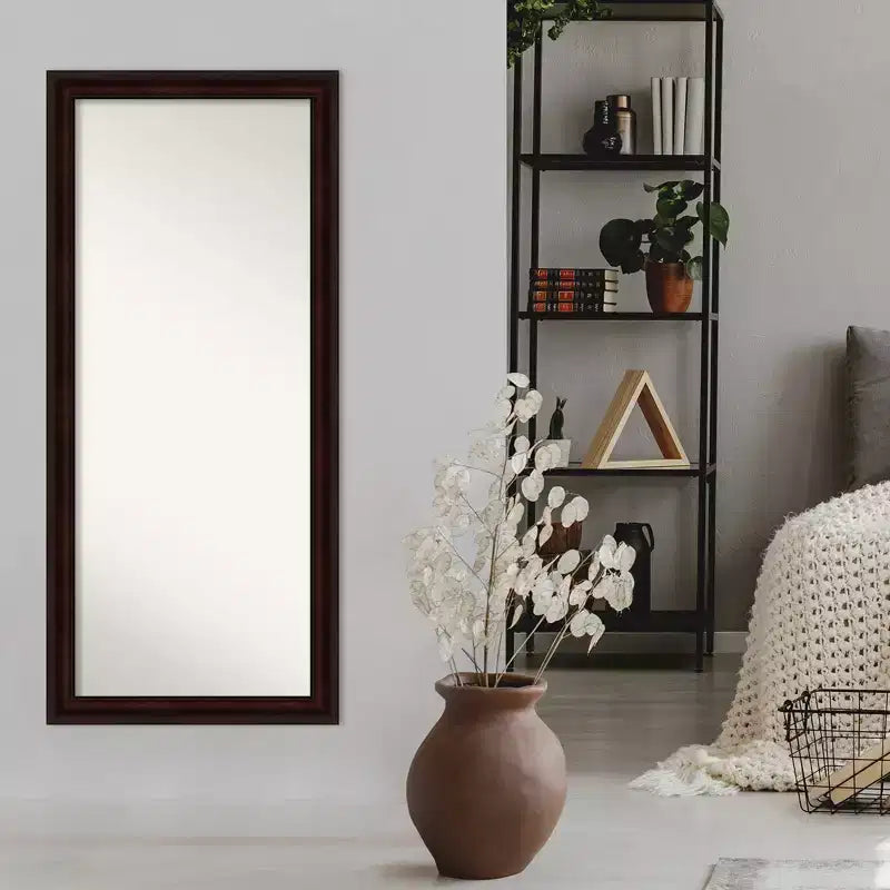 29" x 65" Non-Beveled Coffee Bean Brown Full Length Floor Leaner Mirror - Amanti Art