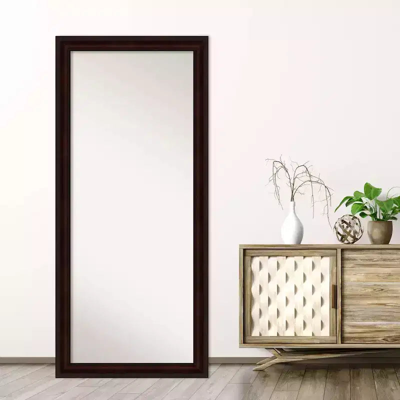 29" x 65" Non-Beveled Coffee Bean Brown Full Length Floor Leaner Mirror - Amanti Art