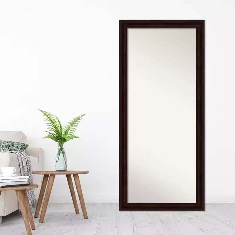 29" x 65" Non-Beveled Coffee Bean Brown Full Length Floor Leaner Mirror - Amanti Art