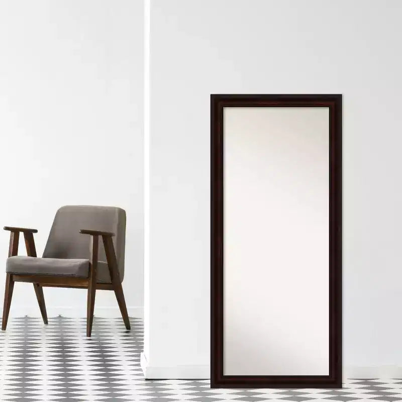 29" x 65" Non-Beveled Coffee Bean Brown Full Length Floor Leaner Mirror - Amanti Art