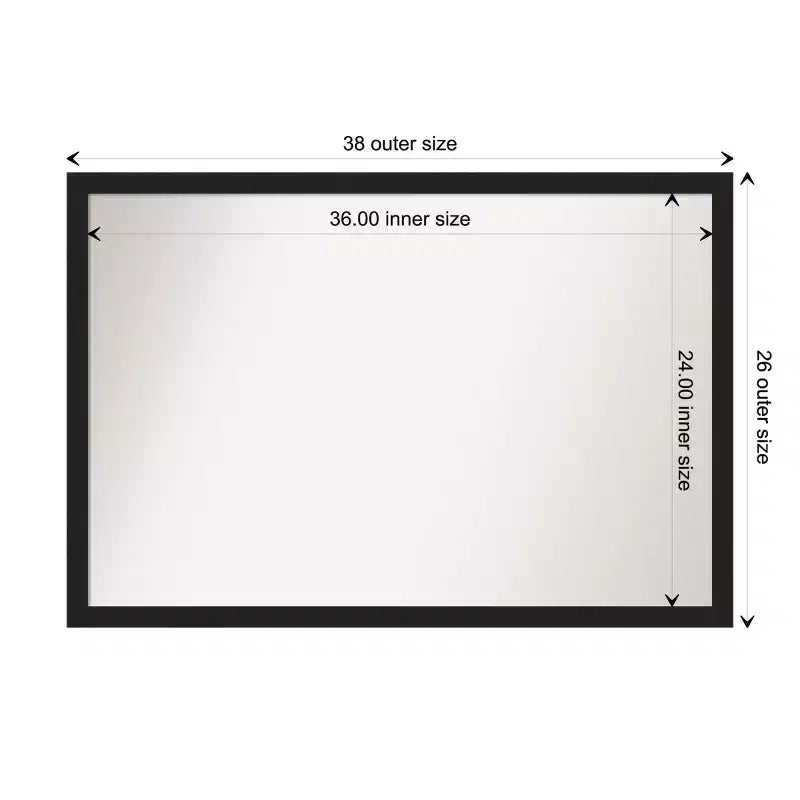 Amanti Art 38"x26" Non-Beveled Grace Narrow Bathroom Wall Mirror Brushed Metallic Black : Rectangle Polystyrene Frame