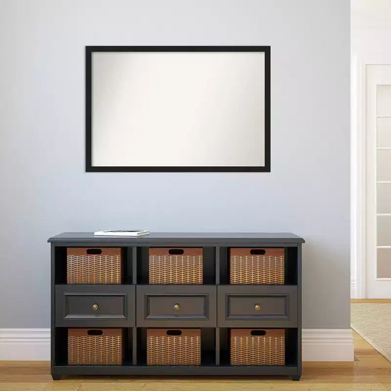 Amanti Art 38"x26" Non-Beveled Grace Narrow Bathroom Wall Mirror Brushed Metallic Black : Rectangle Polystyrene Frame