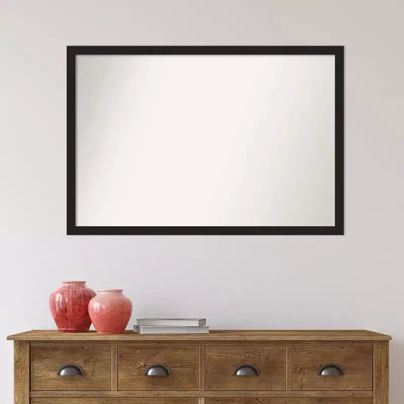 Amanti Art 38"x26" Non-Beveled Grace Narrow Bathroom Wall Mirror Brushed Metallic Black : Rectangle Polystyrene Frame