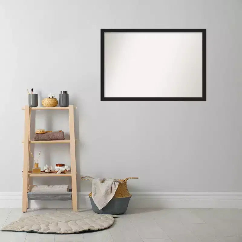 Amanti Art 38"x26" Non-Beveled Grace Narrow Bathroom Wall Mirror Brushed Metallic Black : Rectangle Polystyrene Frame