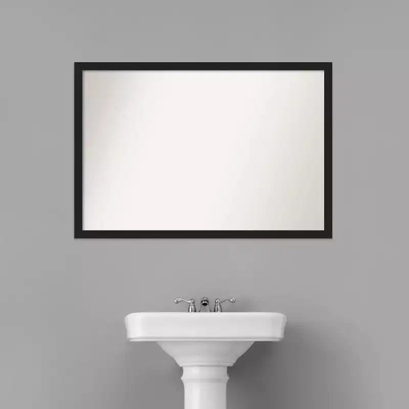 Amanti Art 38"x26" Non-Beveled Grace Narrow Bathroom Wall Mirror Brushed Metallic Black : Rectangle Polystyrene Frame