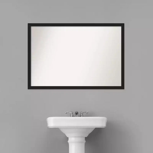 Amanti Art 38"x26" Non-Beveled Grace Narrow Bathroom Wall Mirror Brushed Metallic Black : Rectangle Polystyrene Frame