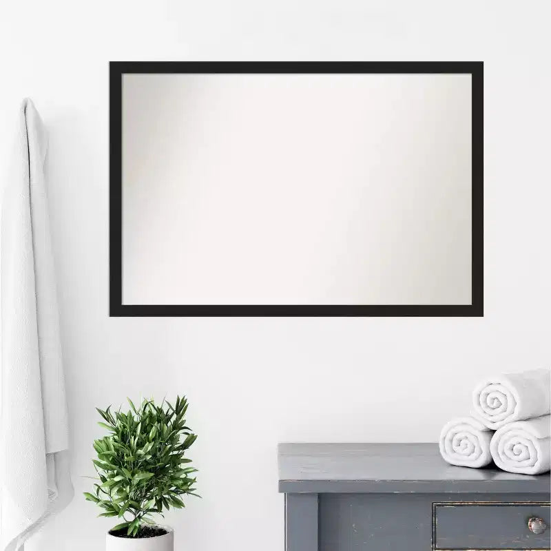 Amanti Art 38"x26" Non-Beveled Grace Narrow Bathroom Wall Mirror Brushed Metallic Black : Rectangle Polystyrene Frame