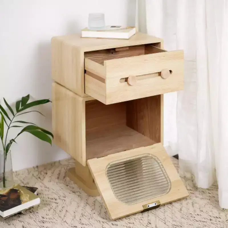 Creative Rotatable Robot Nightstand, Bedside Table with Drawer and Glass Door Cabinet, Modern Side Table for Bedroom or Living Room - Panipeachy