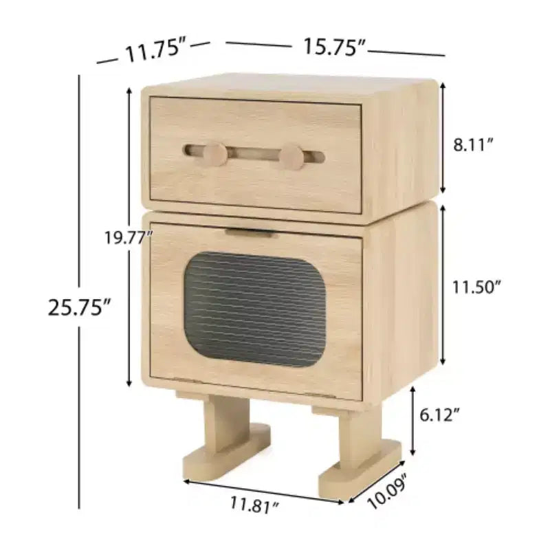 Creative Rotatable Robot Nightstand, Bedside Table with Drawer and Glass Door Cabinet, Modern Side Table for Bedroom or Living Room - Panipeachy