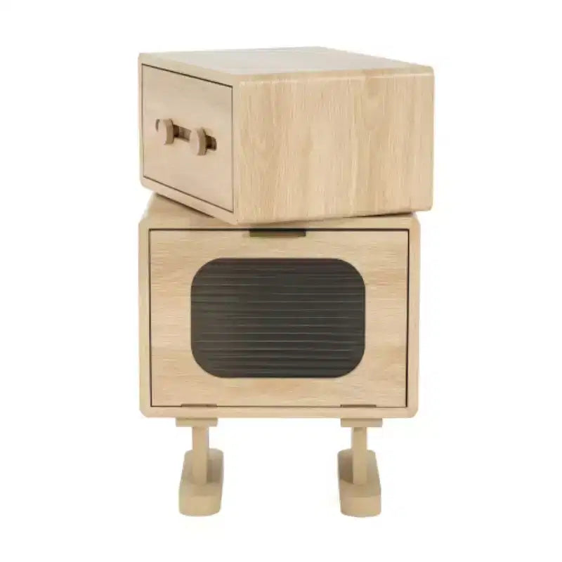 Creative Rotatable Robot Nightstand, Bedside Table with Drawer and Glass Door Cabinet, Modern Side Table for Bedroom or Living Room - Panipeachy