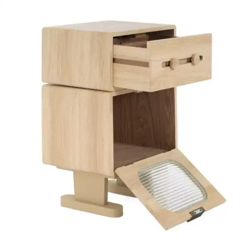 Creative Rotatable Robot Nightstand, Bedside Table with Drawer and Glass Door Cabinet, Modern Side Table for Bedroom or Living Room - Panipeachy