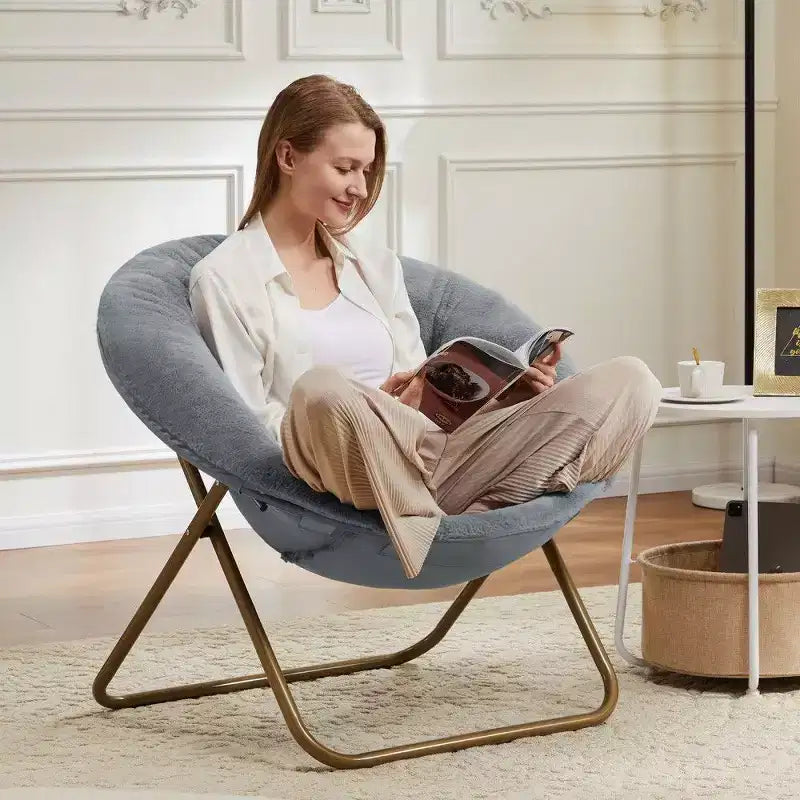 TUYOHW Faux Fur Accent Chair,Folding Lounge Chair with Plush Seat for Bedroom & Living Room,Adult Size, Supports 226 LBS