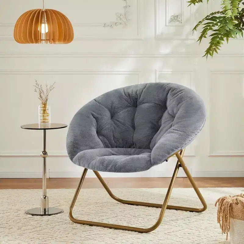 TUYOHW Faux Fur Accent Chair,Folding Lounge Chair with Plush Seat for Bedroom & Living Room,Adult Size, Supports 226 LBS