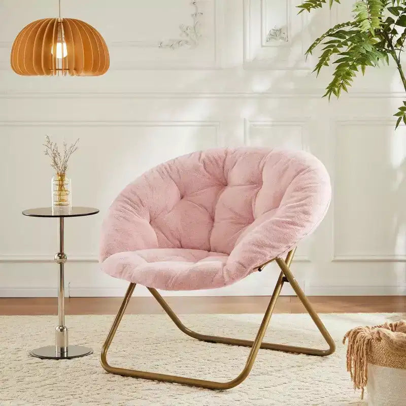 TUYOHW Faux Fur Accent Chair,Folding Lounge Chair with Plush Seat for Bedroom & Living Room,Adult Size, Supports 226 LBS