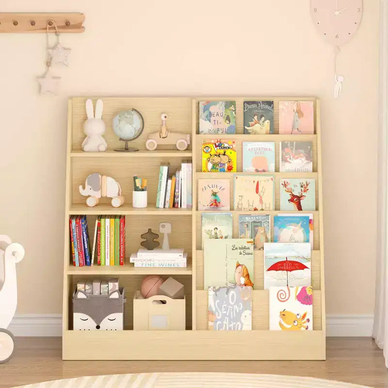 MAYEERTY Kids Bookshelf and Toy Storage Organzier, Multifunctional 4 Tier Wooden Kids Book Shelf with Book Shelf with Bookcase