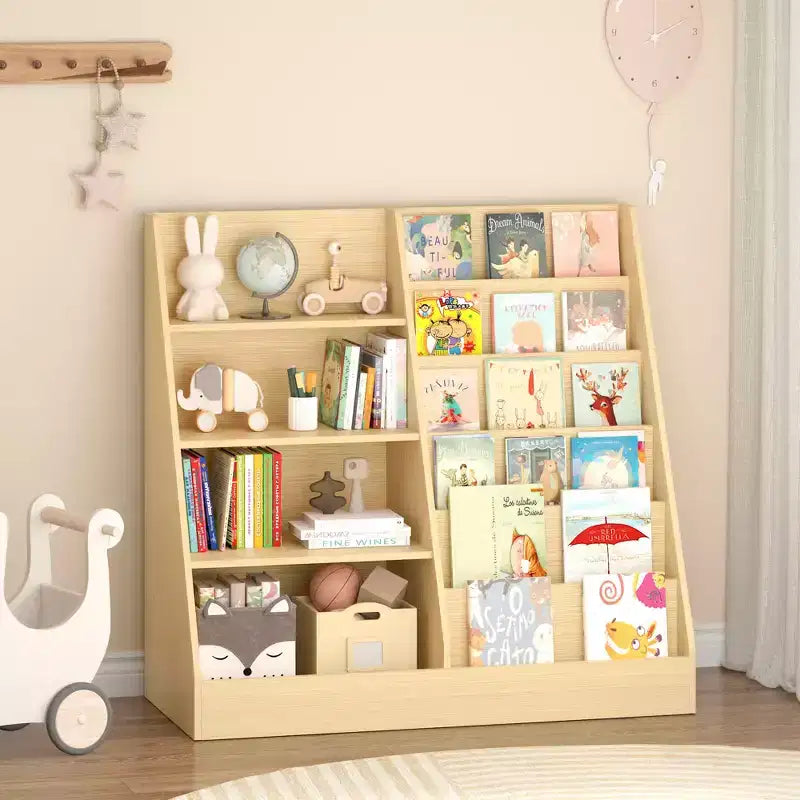 MAYEERTY Kids Bookshelf and Toy Storage Organzier, Multifunctional 4 Tier Wooden Kids Book Shelf with Book Shelf with Bookcase