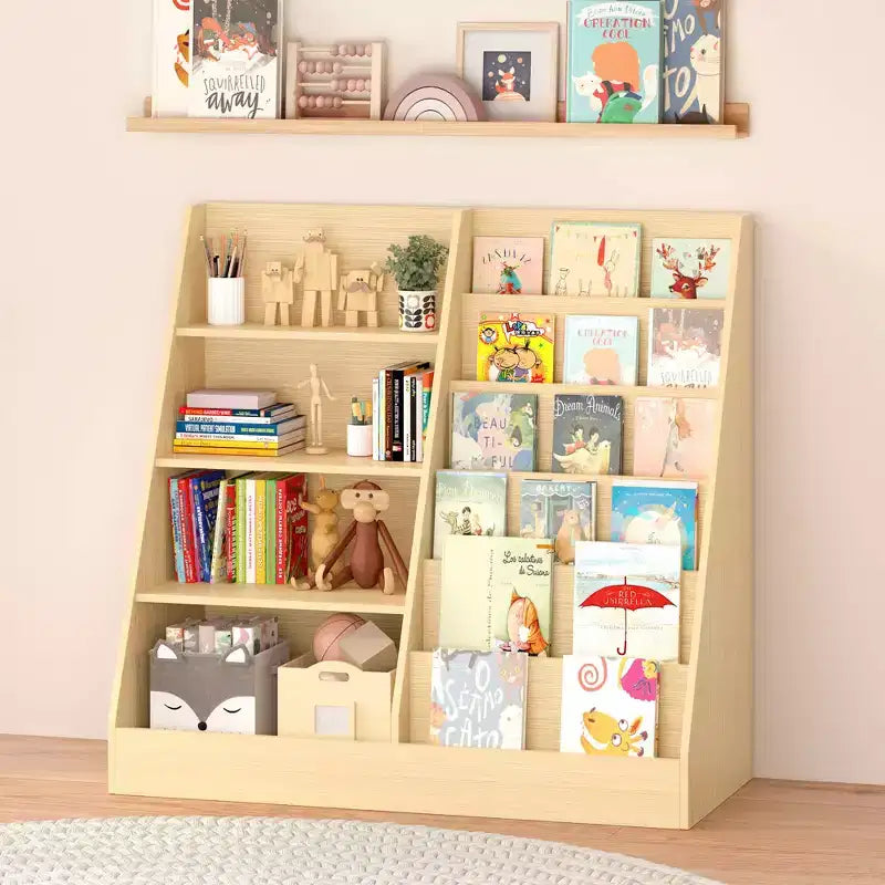 MAYEERTY Kids Bookshelf and Toy Storage Organzier, Multifunctional 4 Tier Wooden Kids Book Shelf with Book Shelf with Bookcase