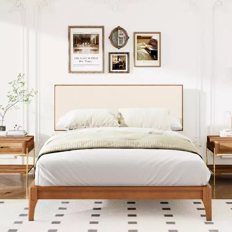 GDFStudio Jones Solid Bamboo Wood Platform Bed with Adjustable Bamboo Frame Headboard