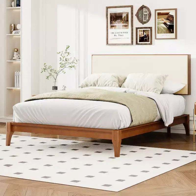 GDFStudio Jones Solid Bamboo Wood Platform Bed with Adjustable Bamboo Frame Headboard