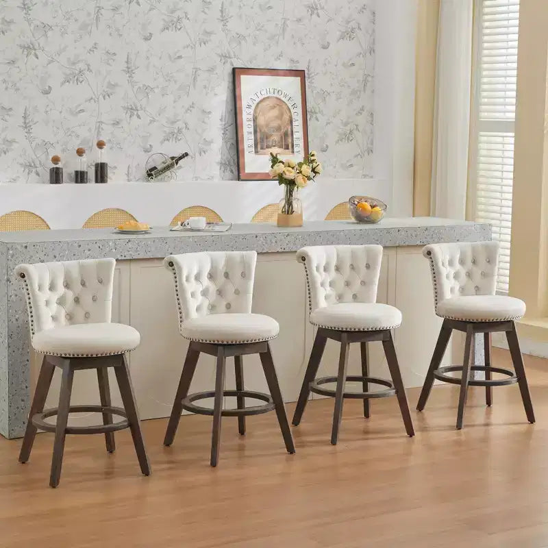 TUYOHW 26Counter Height Bar Stools Set of 2,Swivel Bar Chairs with Tufted Button Backrest,Velvet Kitchen Counter Stools for Home,Bar,Dining Room