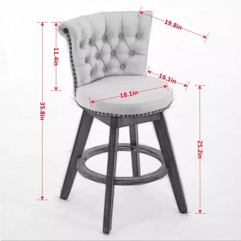 TUYOHW 26Counter Height Bar Stools Set of 2,Swivel Bar Chairs with Tufted Button Backrest,Velvet Kitchen Counter Stools for Home,Bar,Dining Room