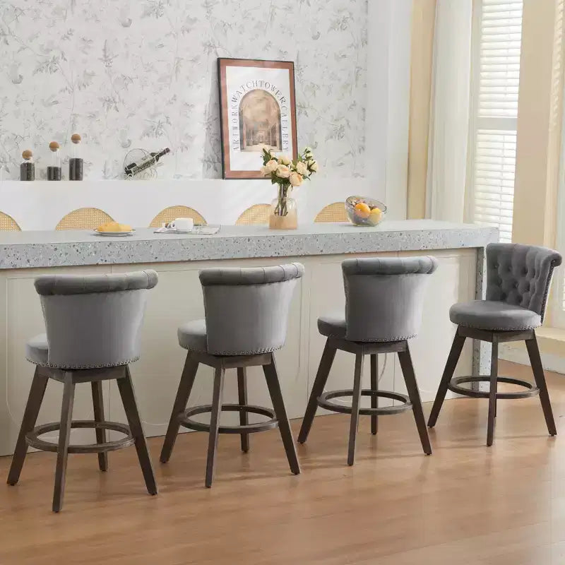 TUYOHW 26Counter Height Bar Stools Set of 2,Swivel Bar Chairs with Tufted Button Backrest,Velvet Kitchen Counter Stools for Home,Bar,Dining Room