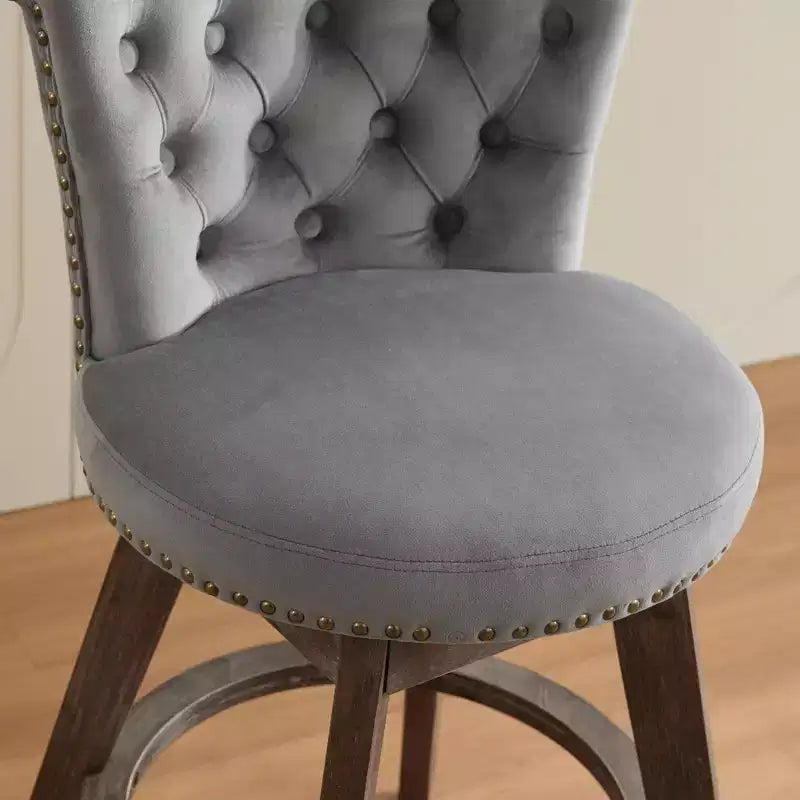 TUYOHW 26Counter Height Bar Stools Set of 2,Swivel Bar Chairs with Tufted Button Backrest,Velvet Kitchen Counter Stools for Home,Bar,Dining Room