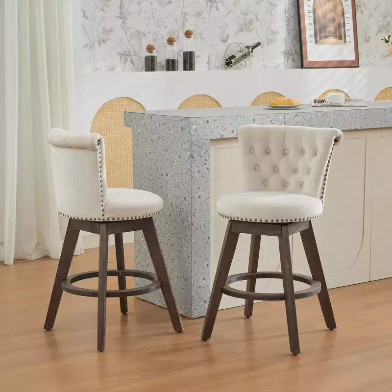 TUYOHW 26Counter Height Bar Stools Set of 2,Swivel Bar Chairs with Tufted Button Backrest,Velvet Kitchen Counter Stools for Home,Bar,Dining Room