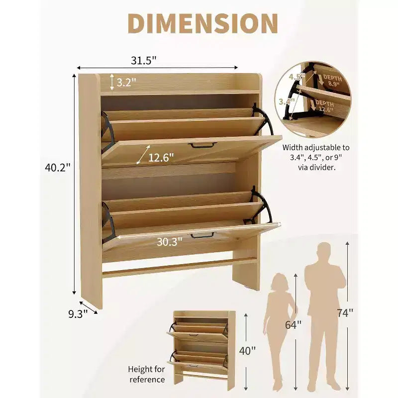 Slim Shoe Storage Cabinet with 2 Flip Drawers - Freestanding Hidden Shoe Organizer with Metal Legs for Entryway Hallway, Space-Saving Compact Design