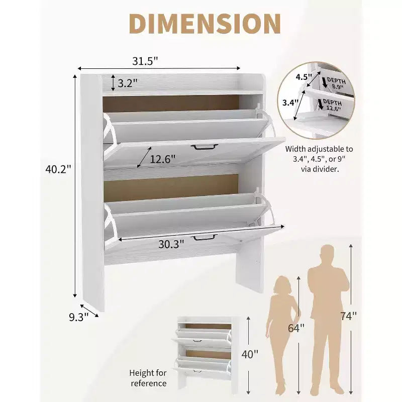 Slim Shoe Storage Cabinet with 2 Flip Drawers - Freestanding Hidden Shoe Organizer with Metal Legs for Entryway Hallway, Space-Saving Compact Design