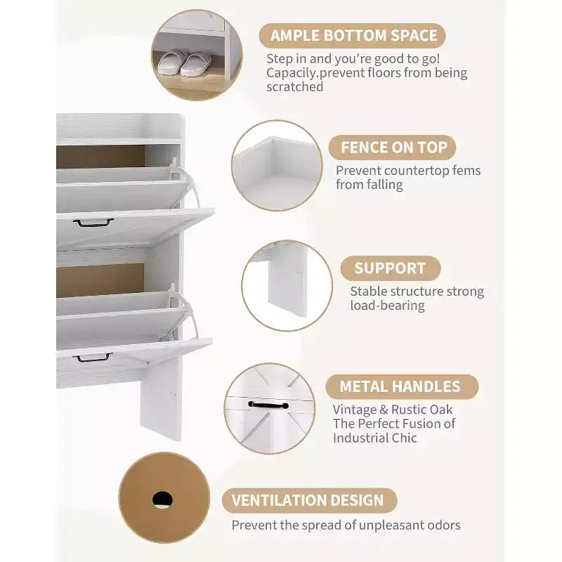 Slim Shoe Storage Cabinet with 2 Flip Drawers - Freestanding Hidden Shoe Organizer with Metal Legs for Entryway Hallway, Space-Saving Compact Design