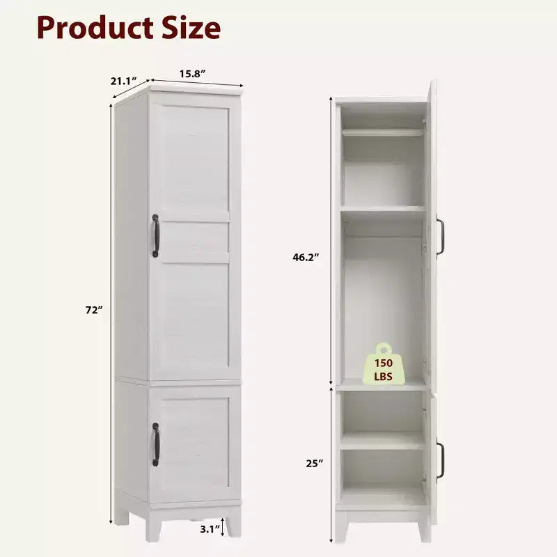COZONY Tall Wardrobe Cabinet with 2 Doors, Adjustable Shelf & Hanging Rod, Narrow Storage Armoire for Bedroom Organization