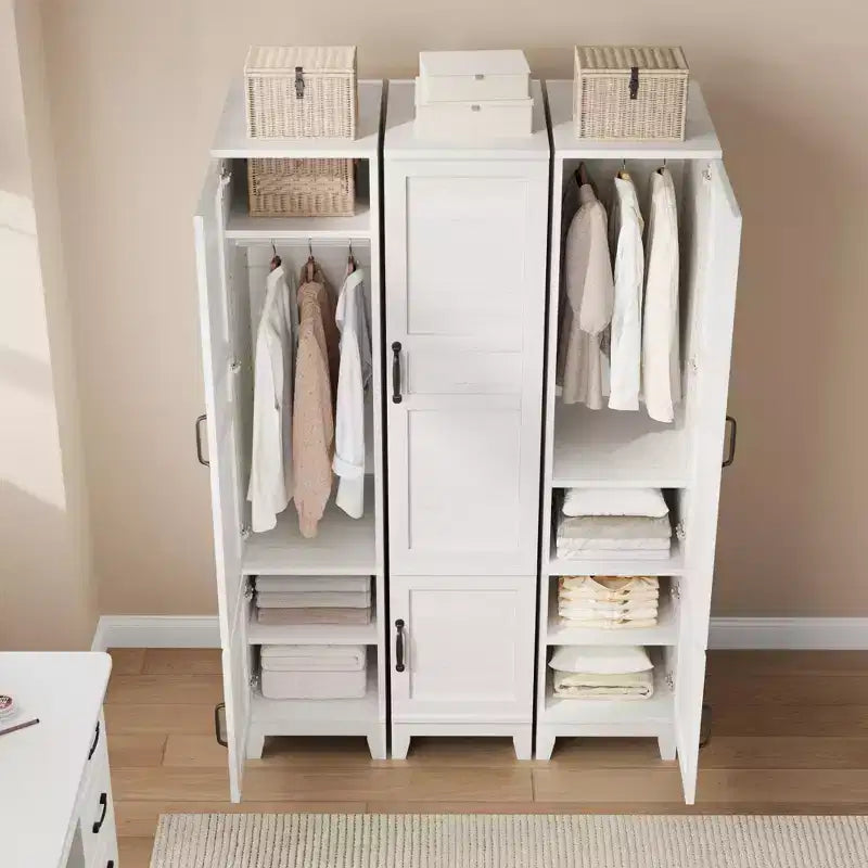 COZONY Tall Wardrobe Cabinet with 2 Doors, Adjustable Shelf & Hanging Rod, Narrow Storage Armoire for Bedroom Organization