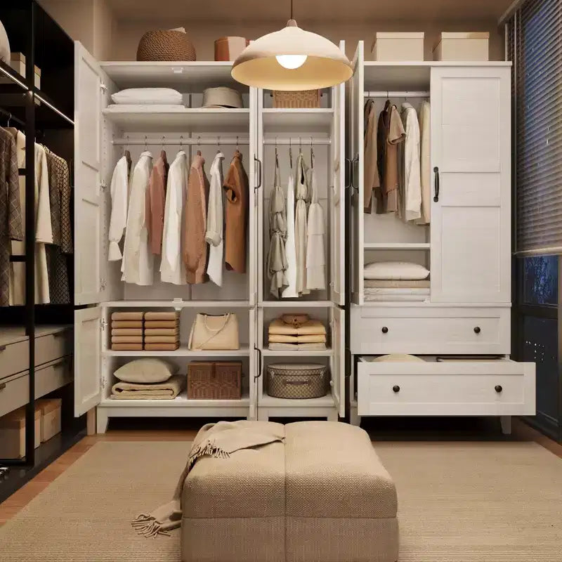 COZONY Tall Wardrobe Cabinet with 2 Doors, Adjustable Shelf & Hanging Rod, Narrow Storage Armoire for Bedroom Organization