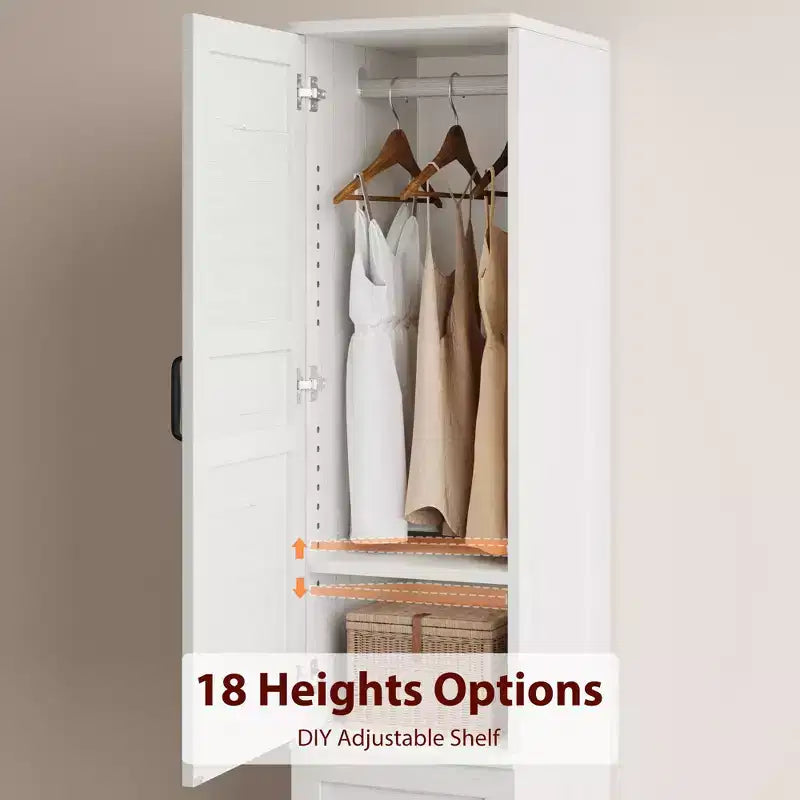 COZONY Tall Wardrobe Cabinet with 2 Doors, Adjustable Shelf & Hanging Rod, Narrow Storage Armoire for Bedroom Organization