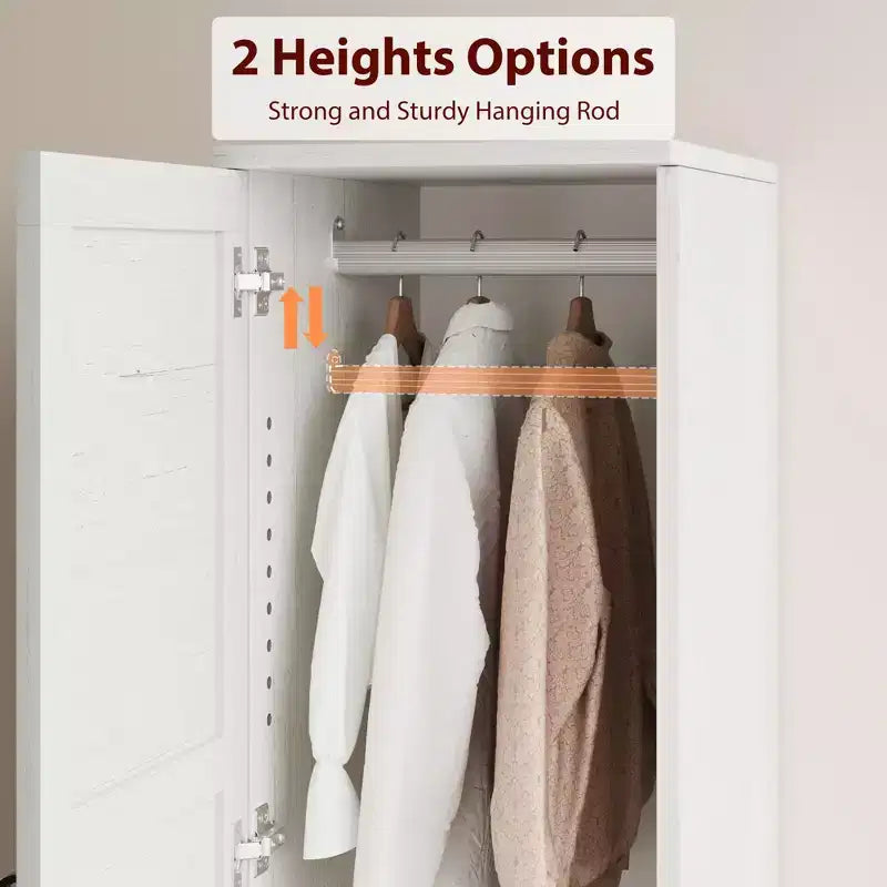 COZONY Tall Wardrobe Cabinet with 2 Doors, Adjustable Shelf & Hanging Rod, Narrow Storage Armoire for Bedroom Organization