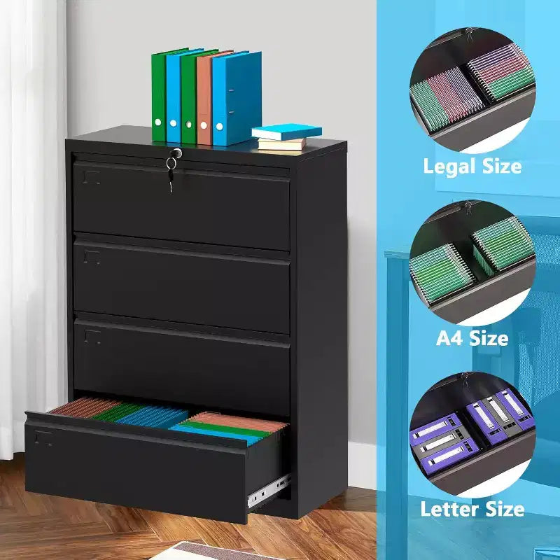 Garvee Filing Cabinets with 4 Drawers and Lock for Organization Hanging Letter/Legal/A4/F4 Size, Black