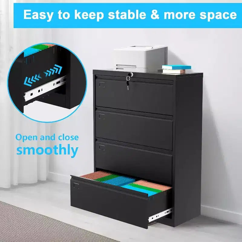 Garvee Filing Cabinets with 4 Drawers and Lock for Organization Hanging Letter/Legal/A4/F4 Size, Black