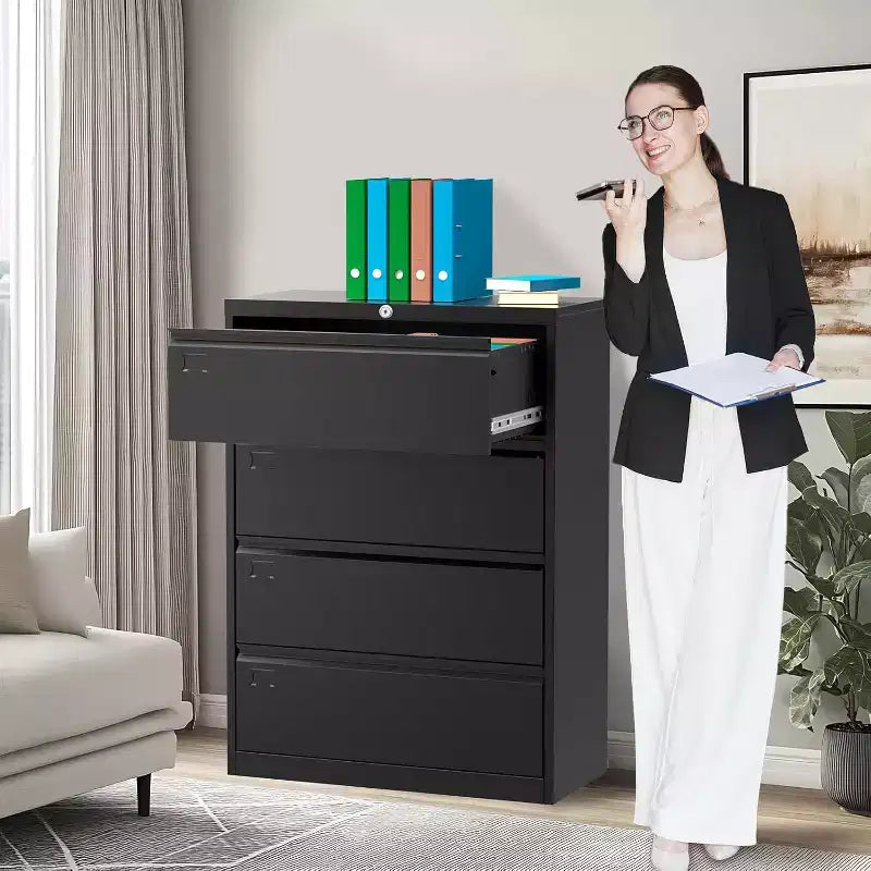 Garvee Filing Cabinets with 4 Drawers and Lock for Organization Hanging Letter/Legal/A4/F4 Size, Black