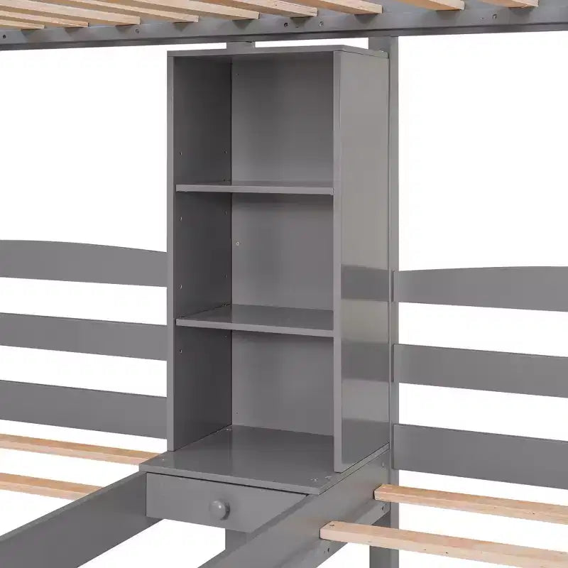 Luxystar Twin Size Triple Bunk Bed with 3 Drawers, 6 Shelves, High Guardrails and Sloped Ladder, Gray
