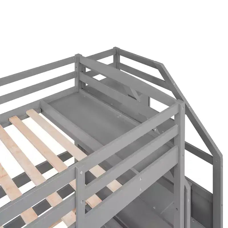 Luxystar Twin Size Triple Bunk Bed with 3 Drawers, 6 Shelves, High Guardrails and Sloped Ladder, Gray