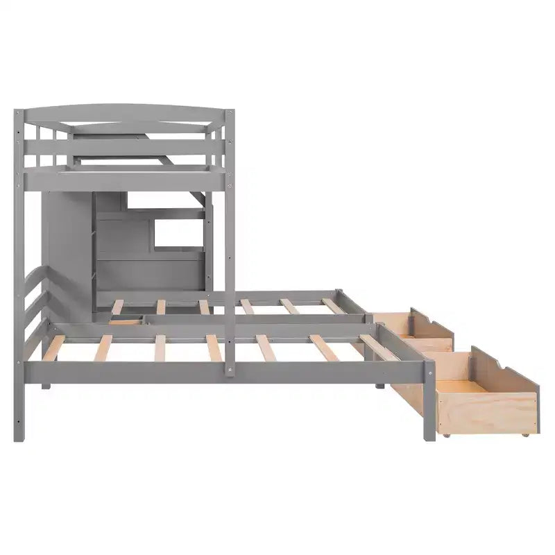 Luxystar Twin Size Triple Bunk Bed with 3 Drawers, 6 Shelves, High Guardrails and Sloped Ladder, Gray