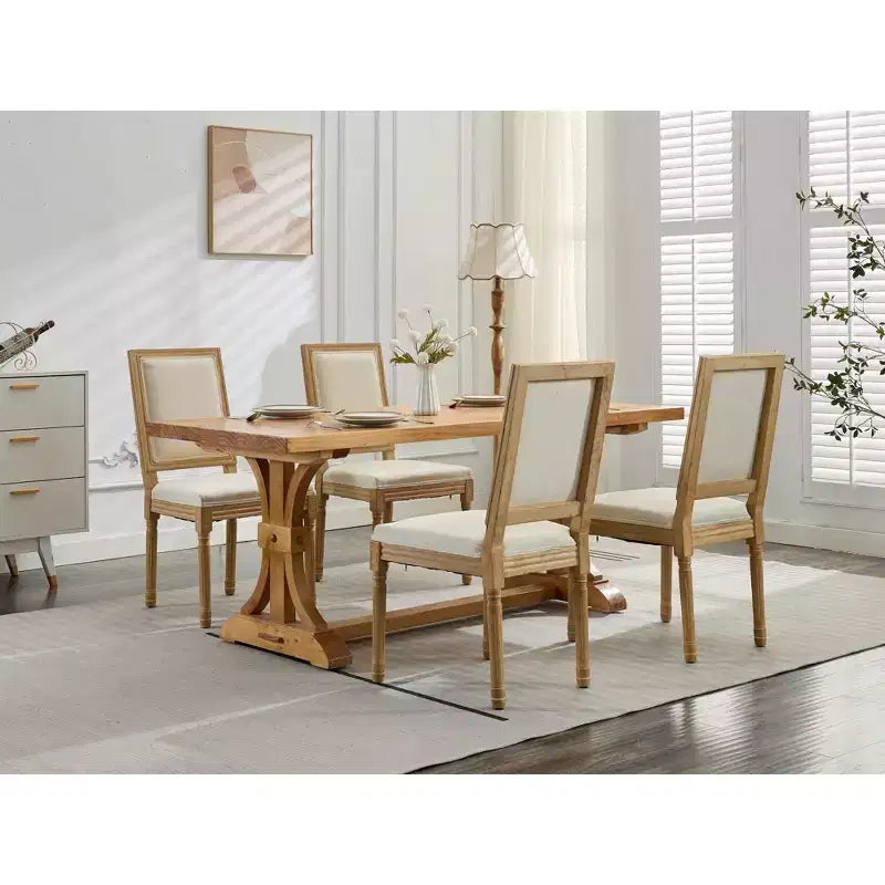 TUYOHW French Decor Dining Chairs,Set of 2,Elegant King Louis Chairs with Rubberwood Legs,Soft Linen Side Chairs,Home Decor,300lbs Capacity