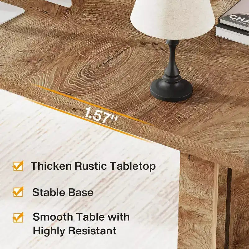Lantine 63-inch Executive Desk, Home Office Computer Desk with Large Tabletop, Farmhouse Wood Writing Table Workstation for Office Light, Oak Brown