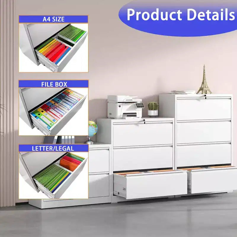 File Cabinet with 4 Drawers, Lock, 2 Keys, 440 Pounds Storage Space Lockable Metal File Cabinet , Files Legal, Letter, A4, F4 Size