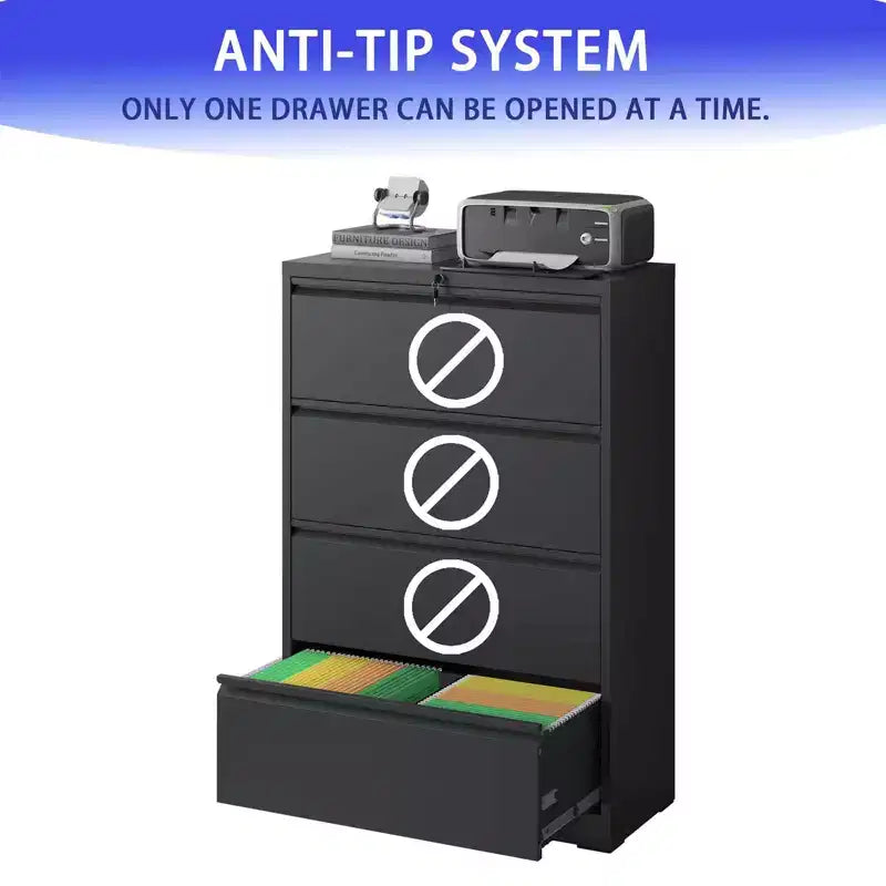 File Cabinet with 4 Drawers, Lock, 2 Keys, 440 Pounds Storage Space Lockable Metal File Cabinet , Files Legal, Letter, A4, F4 Size