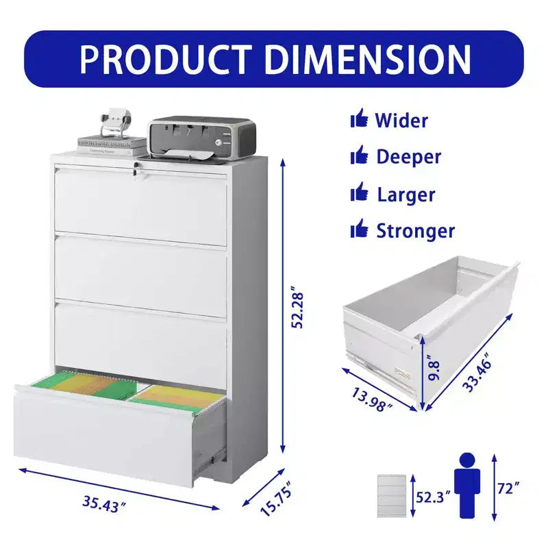 File Cabinet with 4 Drawers, Lock, 2 Keys, 440 Pounds Storage Space Lockable Metal File Cabinet , Files Legal, Letter, A4, F4 Size