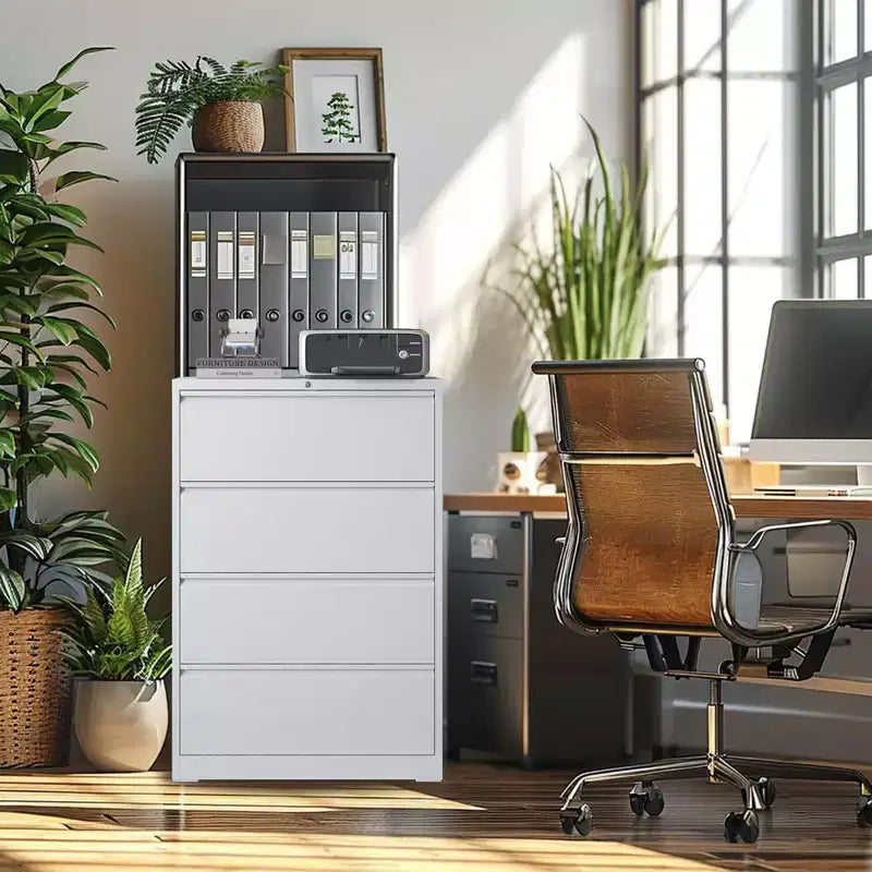 File Cabinet with 4 Drawers, Lock, 2 Keys, 440 Pounds Storage Space Lockable Metal File Cabinet , Files Legal, Letter, A4, F4 Size
