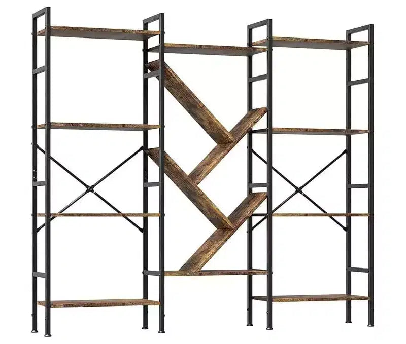 4 Tier Industrial Bookshelf - Heavy Duty Metal & Particleboard Shelving Unit, Display Shelves for Living Room & Home Office
