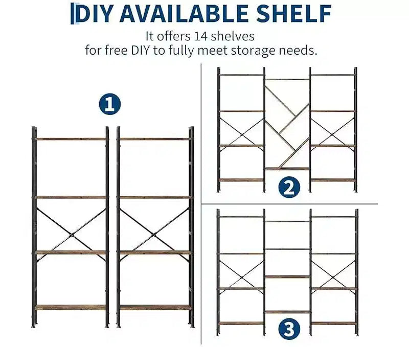 4 Tier Industrial Bookshelf - Heavy Duty Metal & Particleboard Shelving Unit, Display Shelves for Living Room & Home Office